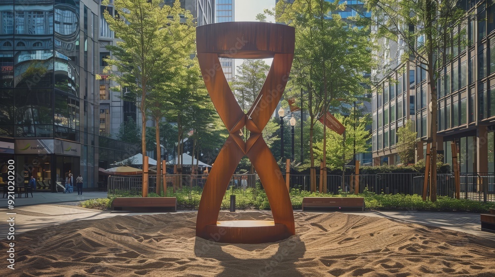 Canvas Prints a giant outdoor sand clock, designed as a public art installation, inviting viewers to reflect on th