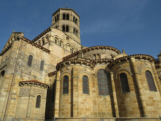 Abbey of Saint-Austremoine. Issoire. Auvergne. France. 12th century. View of the apses and the bell tower. 