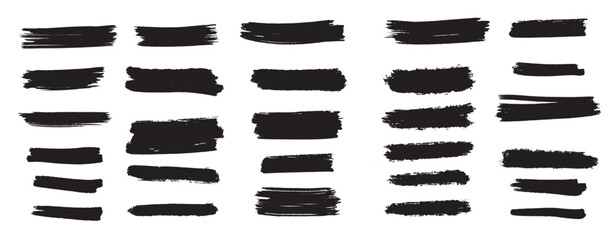 set ink brush strokes brushes lines black paint grungy hand drawn graphic element.