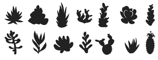 set succulents cactus silhouettes collection