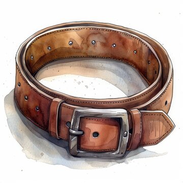 recommend clip art: Stylish Leather Belt with Classic Buckle Watercolor Clipart - Accessory Illustration for Campaigns