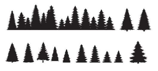 vintage trees forest silhouettes set outline coniferous forest isolated vector illustration
