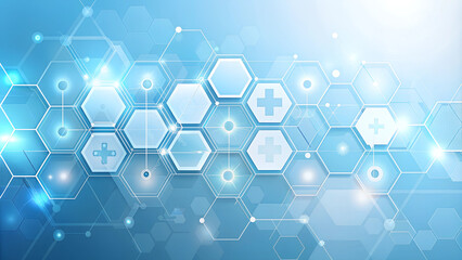 Biology and pharmaceutical technology Health care and medical background with hexagons shapes, white, simple