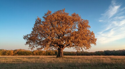 Fototapeta premium Solitary Oak Tree in Autumnal Landscape