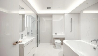 A classic hotel bathroom dominated by white tones.

