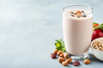 Detailed image of a protein shake with dynamic energy bursts, protein intake, post-workout recovery concept