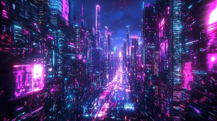 Obraz premium Neon Cityscape - Futuristic City
