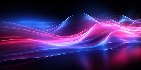 Naklejka premium Abstract glowing waves in blue and pink on dark background.
