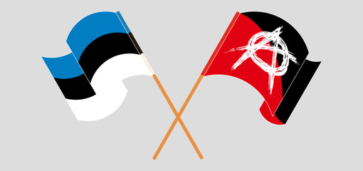Crossed and waving flags of Estonia and Anarchy