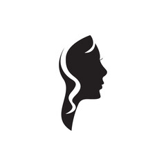 Simple Woman's face. Beautiful female face silhouette in profile. Simple face logo