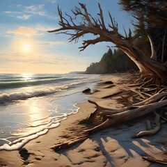 Quiet Beach with Driftwood