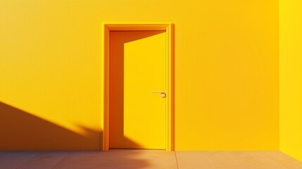 yellow open door, door in a room