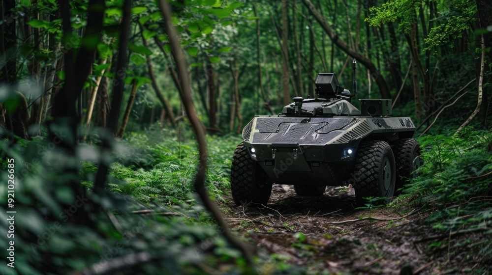 Poster autonomous armored vehicle - a small armored vehicle that can be controlled remotely. install machin