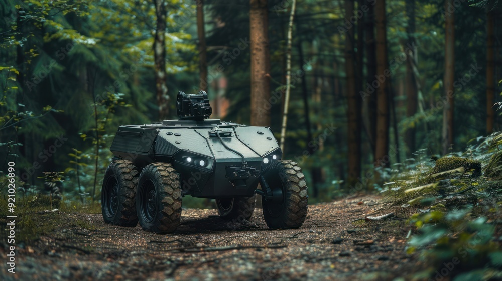 Poster autonomous armored vehicle - a small armored vehicle that can be controlled remotely. install machin