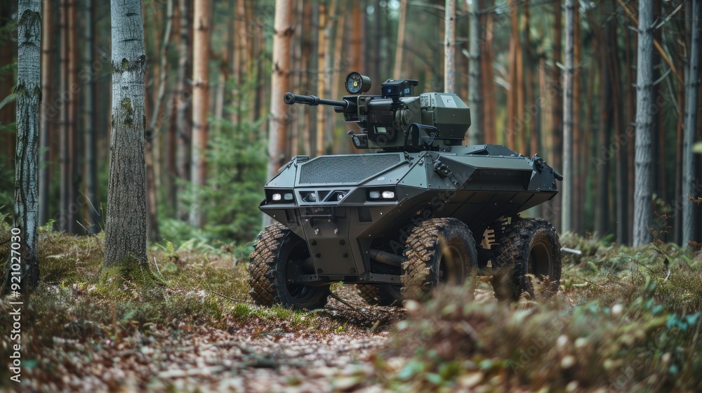 Poster autonomous armored vehicle - a small armored vehicle that can be controlled remotely. install machin