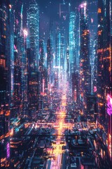 Fototapeta premium Futuristic Cityscape: A Digital Metropolis