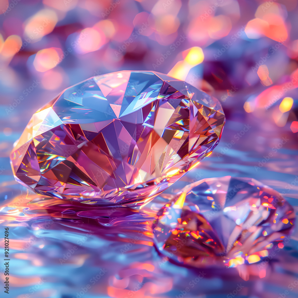 Poster a close up of a bunch of colorful diamonds. the diamonds are of different colors and sizes, and they