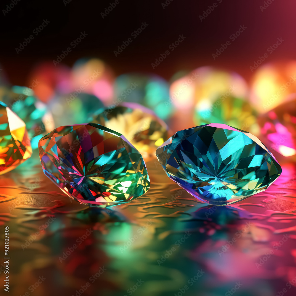 Poster a close up of a bunch of colorful diamonds. the diamonds are of different colors and sizes, and they