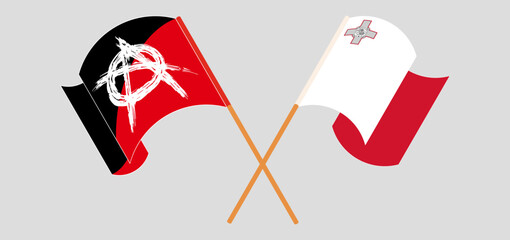 Crossed and waving flags of Anarchy and Malta