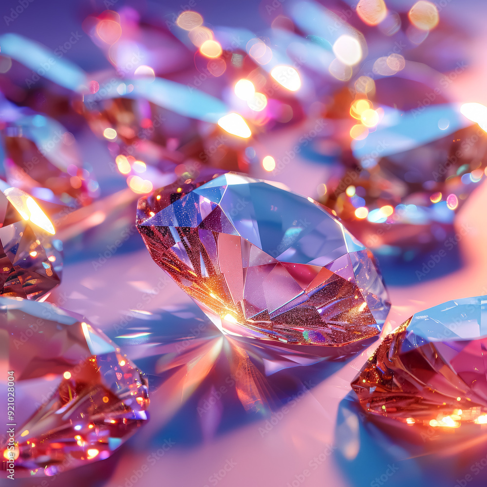 Poster a close up of a bunch of colorful diamonds. the diamonds are of different colors and sizes, and they