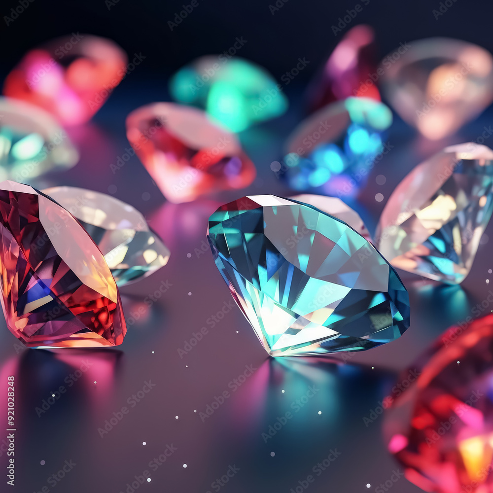 Poster a close up of a bunch of colorful diamonds. the diamonds are of different colors and sizes, and they