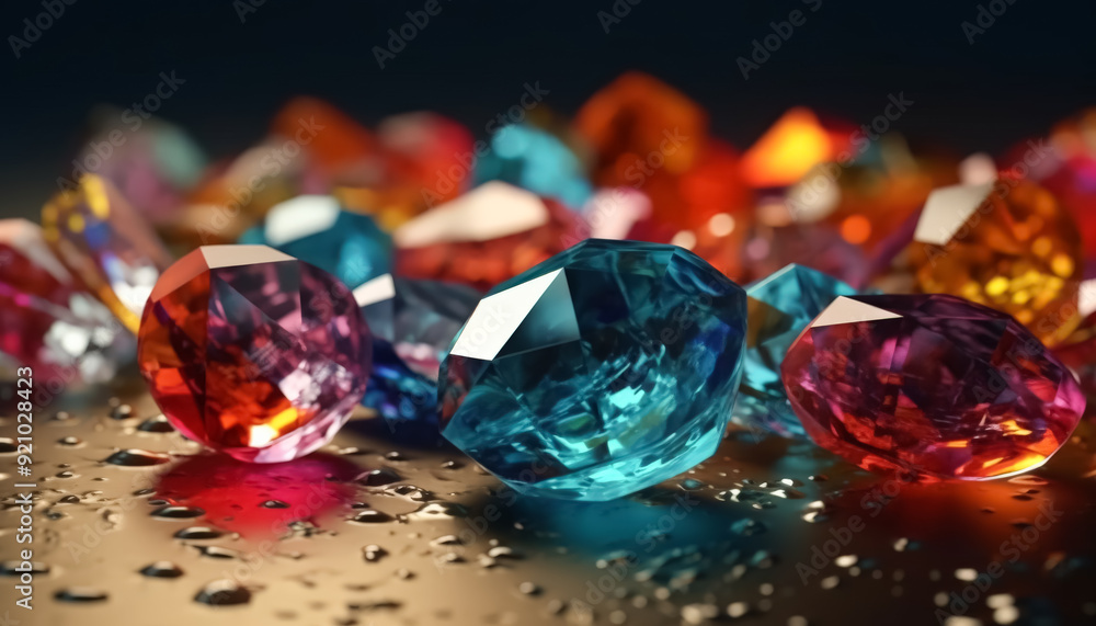 Poster a close up of a bunch of colorful diamonds. the diamonds are of different colors and sizes, and they