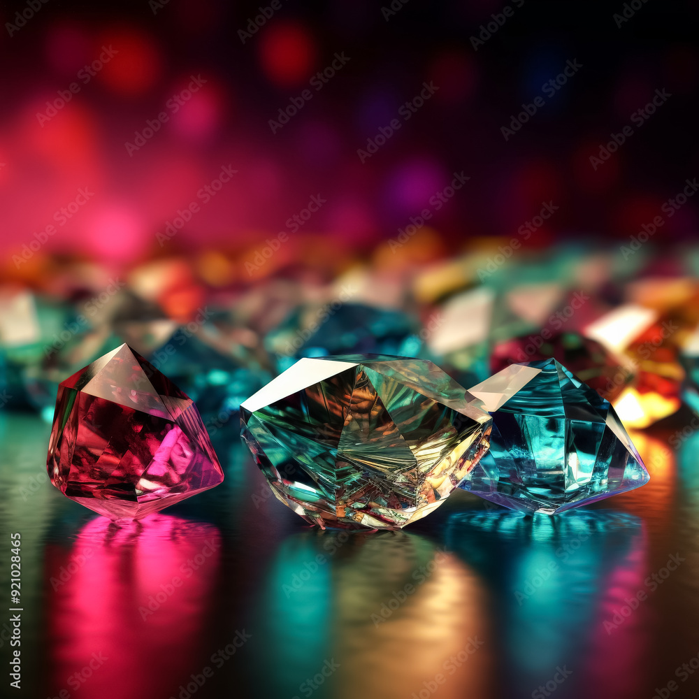 Poster a close up of a bunch of colorful diamonds. the diamonds are of different colors and sizes, and they
