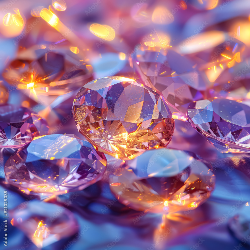 Poster a close up of a bunch of colorful diamonds. the diamonds are of different colors and sizes, and they
