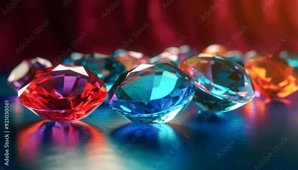 Poster a close up of a bunch of colorful diamonds. the diamonds are of different colors and sizes, and they