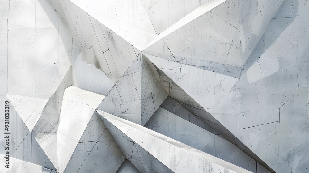 Poster abstract white and gray wall scene with sharp geometric lines