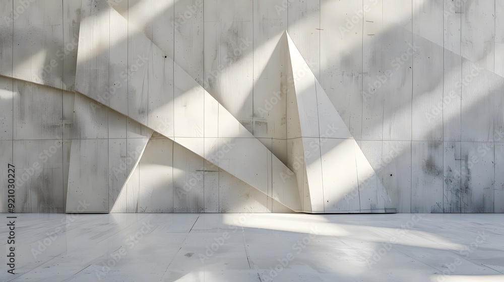 Poster abstract white and gray wall scene with sharp geometric lines