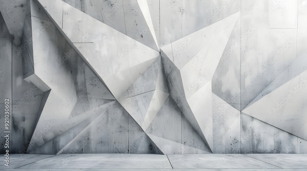 Poster abstract white and gray wall scene with sharp geometric lines