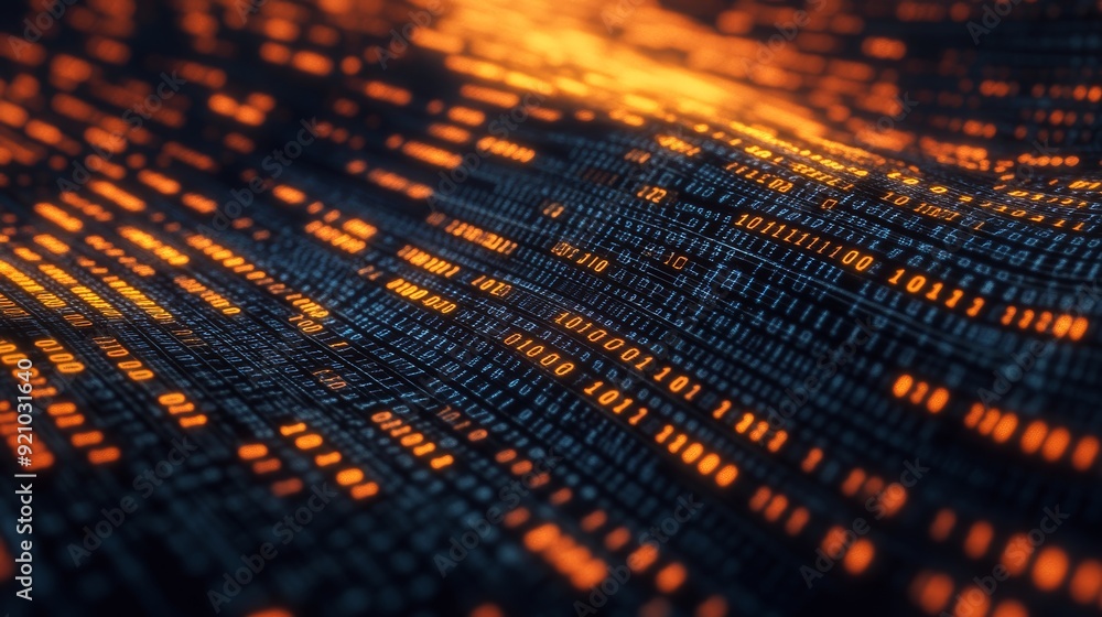 Poster abstract representation of a futuristic technology grid with blue and digital elements