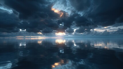 Thunderstorm reveals an abstract power in the sky. Lightning strikes, lighting up the dark clouds.
