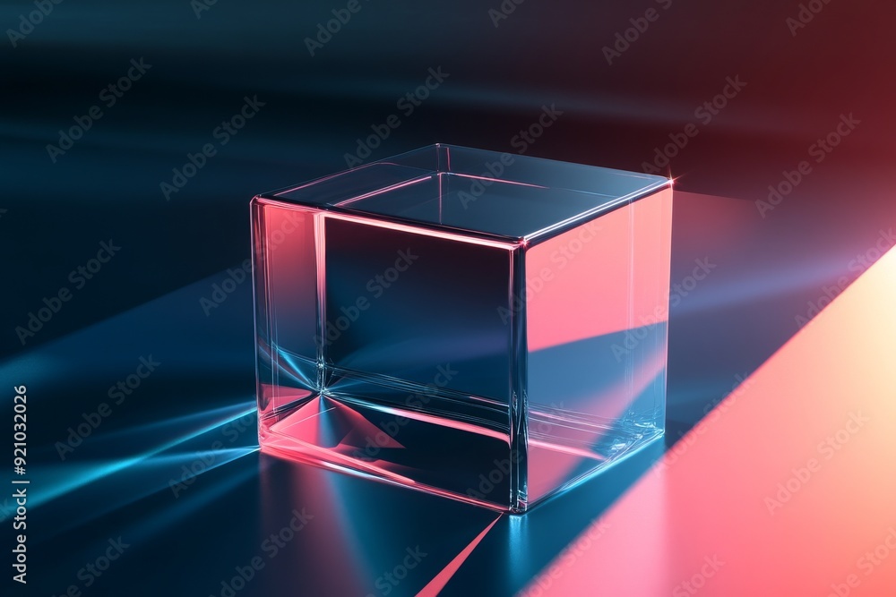 Poster horizontal image showing geometrical glowing shapes in transparent transparency
