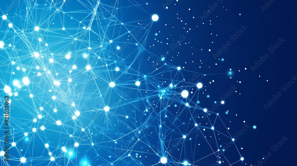 Poster a 3d rendering of an abstract digital network connection against a blue background