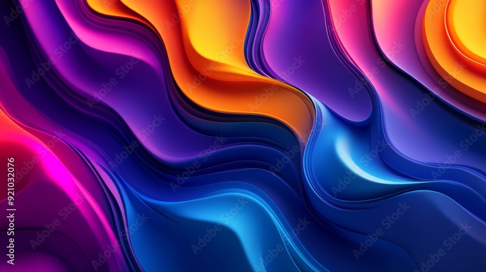 Poster translucent sheets forming an abstract flowing shape. neon backdrop, dynamic motion
