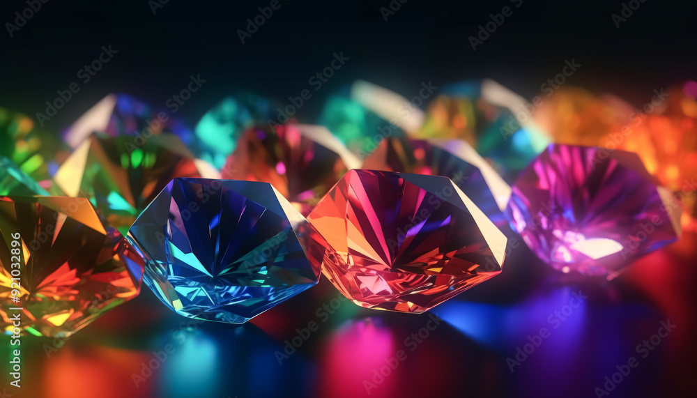 Poster a row of colorful diamonds are displayed on a table. the diamonds are of different colors, including