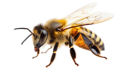 close up of a bee isolated on white and transparent background