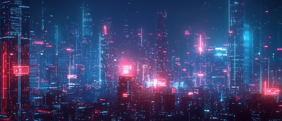 Obraz premium Cyberpunk Cityscape with Neon Lights