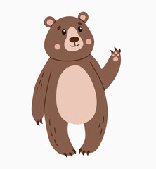 Flat style illustration of a cute brown bear waving Perfect for children designs, greeting cards, and digital projects Warm friendly character suitable for various creative uses