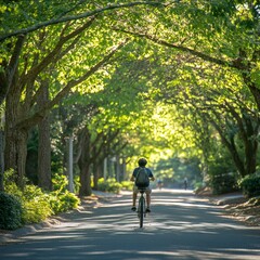 Cyclist Riding Through Tree Tunnel.