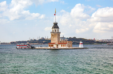 Fototapeta premium Historical Maiden's tower, kiz kulesi, leander s tower city shorescape uskudar istanbul 