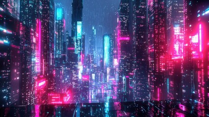 Fototapeta premium Cyberpunk Cityscape: A Futuristic Vision of Urban Life