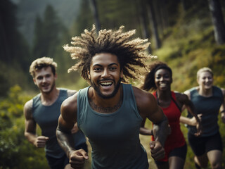 Fototapeta premium Enjoying outdoor training with sports friends