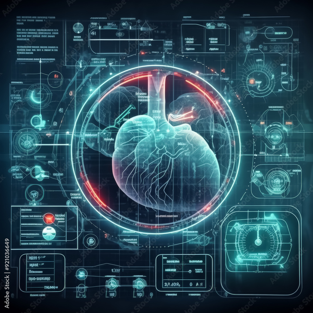 Poster a graphic of a heart with a red line through it. the heart is surrounded by a circle of numbers and 