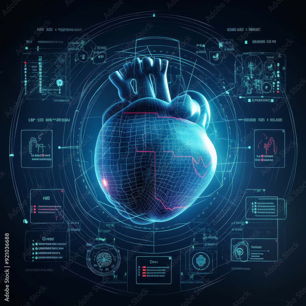 Poster a heart is displayed on a computer screen with a lot of information surrounding it. the heart is sur