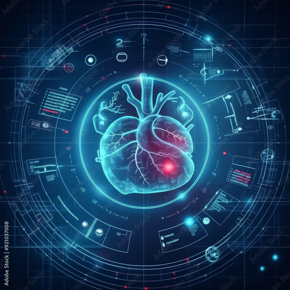 Poster a heart is displayed on a computer screen with a lot of information surrounding it. the heart is sur