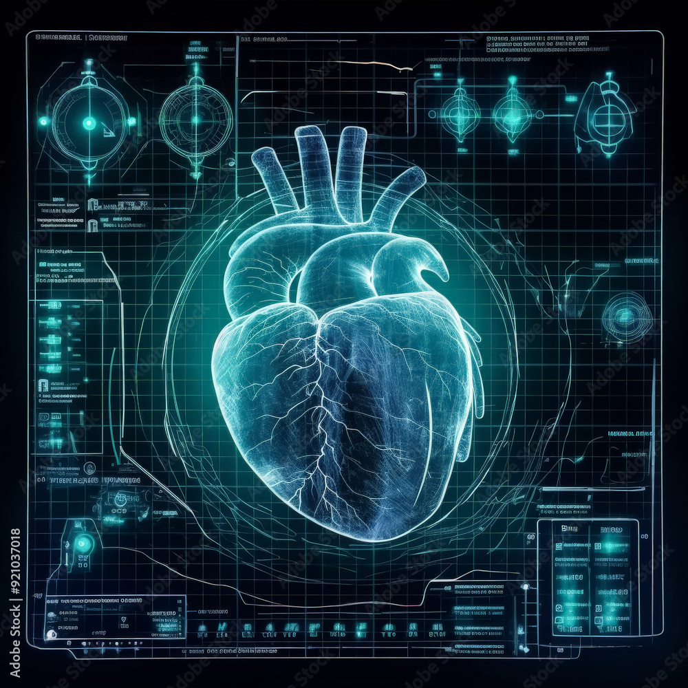 Poster a heart is displayed on a computer screen with a lot of information surrounding it. the heart is sur