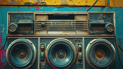 Fototapeta premium Retro boombox with cassette tapes, perfect for evoking memories of music on the go